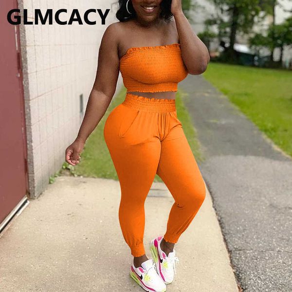 two piece casual summer suits bandeau tube & slim pants set 210702, White 
two piece casual summer suits bandeau tube & slim pants set 210702, White