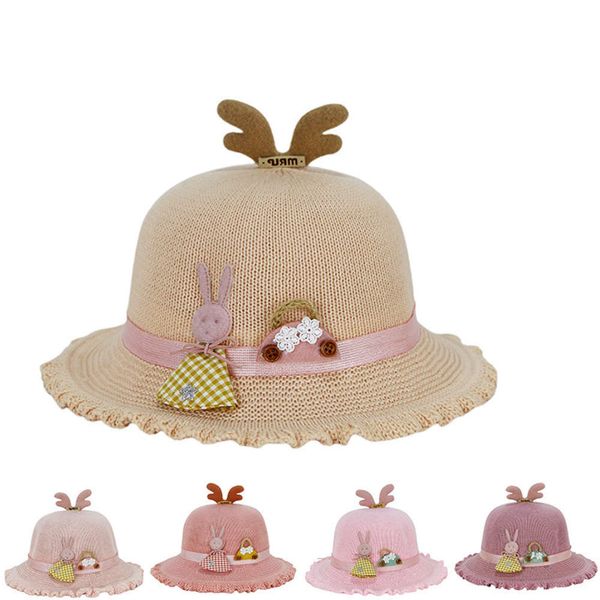 children's summer cartoon antler straw sunscreen cool for girls beach holiday sun hat, Yellow
children's summer cartoon antler straw sunscreen cool for girls beach holiday sun hat, Yellow