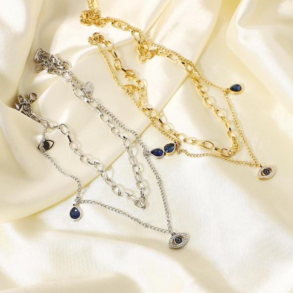 chains chuangu 14k gold double layer evil eye necklace pendant fashion blue zircon lucky collar jewelry, Silver
chains chuangu 14k gold double layer evil eye necklace pendant fashion blue zircon lucky collar jewelry, Silver