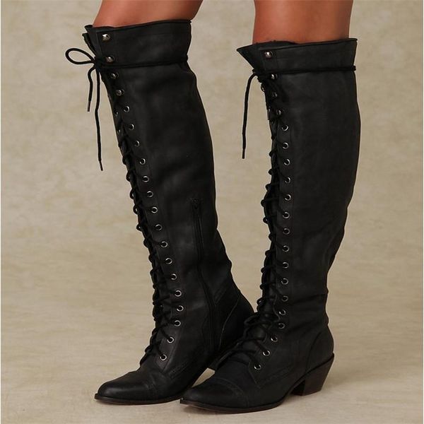 boots chaussures femme square high heels riding women lace up platform punk cross strap knee genuien leather shoes, Black
boots chaussures femme square high heels riding women lace up platform punk cross strap knee genuien leather shoes, Black