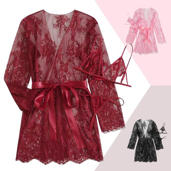 women's sleepwear fashion home underwear lace up robe bikini three-piece casual and comfortable lace-trimmed ladies nightgown, Black;red
women's sleepwear fashion home underwear lace up robe bikini three-piece casual and comfortable lace-trimmed ladies nightgown, Black;red