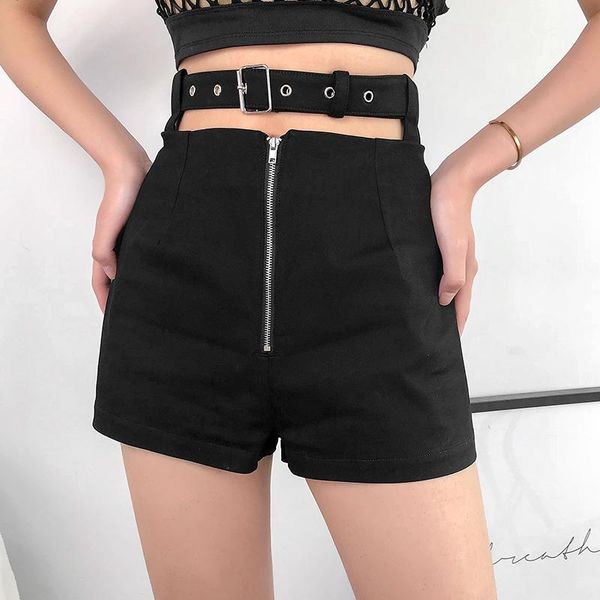 women's shorts punk style skinny hollow out high waist women 2021 summer streetwear adjustable belt black zipper, White;black
women's shorts punk style skinny hollow out high waist women 2021 summer streetwear adjustable belt black zipper, White;black