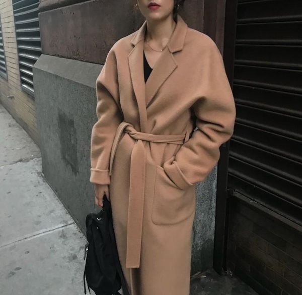 women's wool & blends autumn winter korean style coat 2021 fashion women turn down collar long woolen coats ladies elegant camel outwea, Black
women's wool & blends autumn winter korean style coat 2021 fashion women turn down collar long woolen coats ladies elegant camel outwea, Black