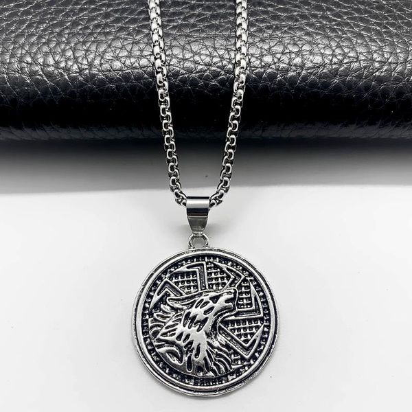 pendant necklaces nordic viking aoting wolf head rune metal round necklace religious witchcraft amulet stainless steel, Silver
pendant necklaces nordic viking aoting wolf head rune metal round necklace religious witchcraft amulet stainless steel, Silver