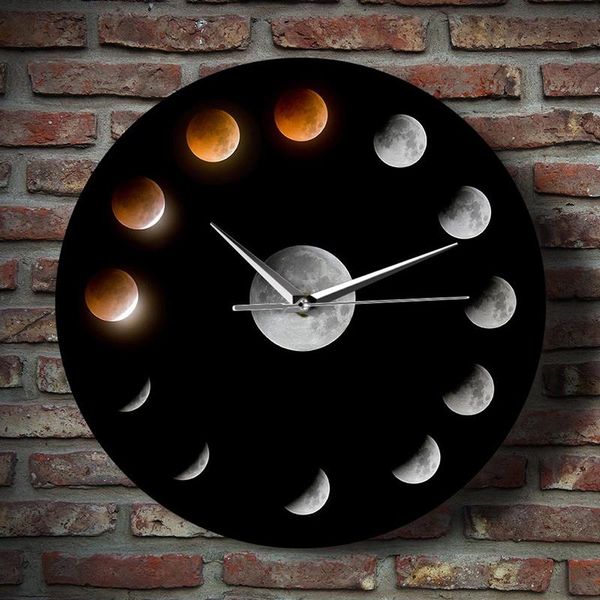wall clocks total r eclipse moon phases clock outer space cycle home decor super in the sky