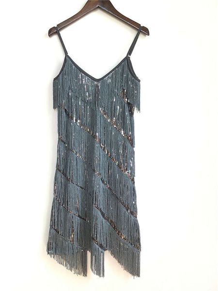annual party temperament suspender dress female tassel sequin grey blue, Black;gray
annual party temperament suspender dress female tassel sequin grey blue, Black;gray