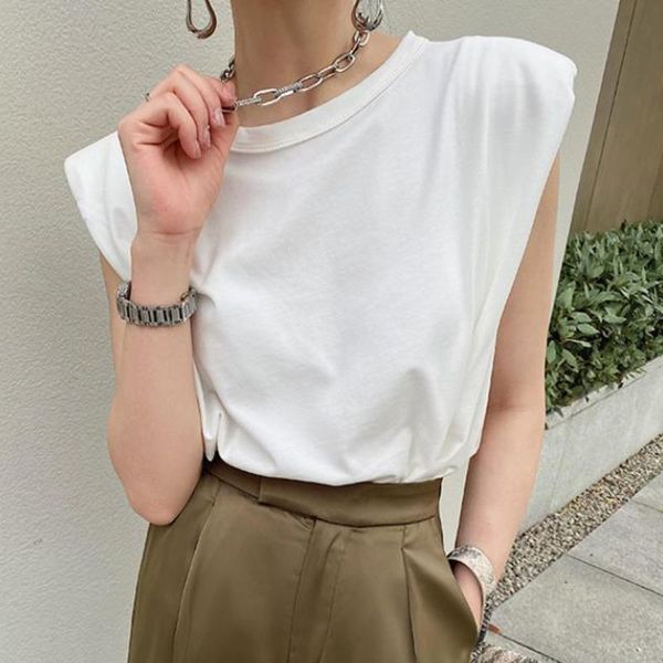 womens tank solid color sleeveless shoulder pad t shirt round neck loose women fashion summer shirts, White
womens tank solid color sleeveless shoulder pad t shirt round neck loose women fashion summer shirts, White