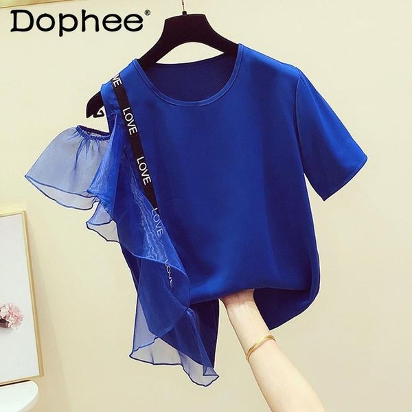 women's t-shirt letter mesh ruffles patchwork off-shoulder short-sleeved for women 2021 summer korean casual pullover tshirt y2k top, White
women's t-shirt letter mesh ruffles patchwork off-shoulder short-sleeved for women 2021 summer korean casual pullover tshirt y2k top, White