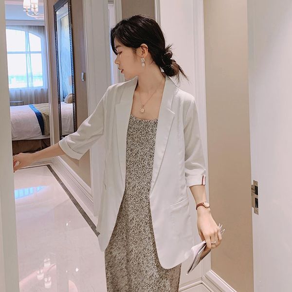 women's suits & blazers white suit jacket female summer thin section 2021 korean three quarter sleeve casual women solid color blazer 8, White;black
women's suits & blazers white suit jacket female summer thin section 2021 korean three quarter sleeve casual women solid color blazer 8, White;black