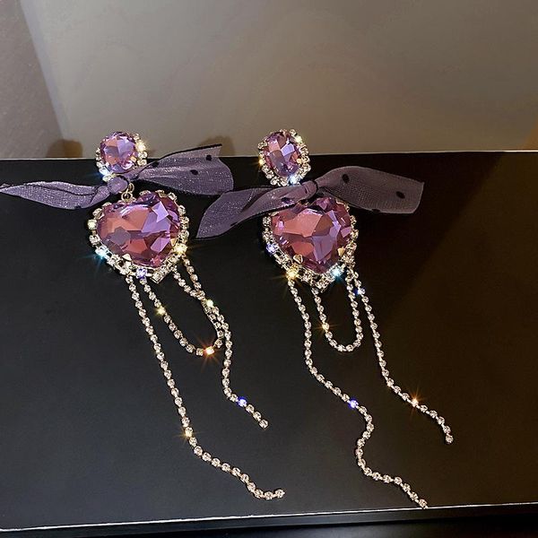 dangle & chandelier korean luxury purple crystal love heart drop earrings for women fashion chain rhinestone tassel pendientes bow jewelry g, Silver
dangle & chandelier korean luxury purple crystal love heart drop earrings for women fashion chain rhinestone tassel pendientes bow jewelry g, Silver