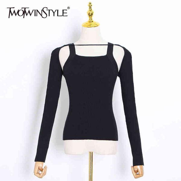 patchwork sweater for women square collar long sleeve slim minimalist black female fall fashion 210524, White;black
patchwork sweater for women square collar long sleeve slim minimalist black female fall fashion 210524, White;black