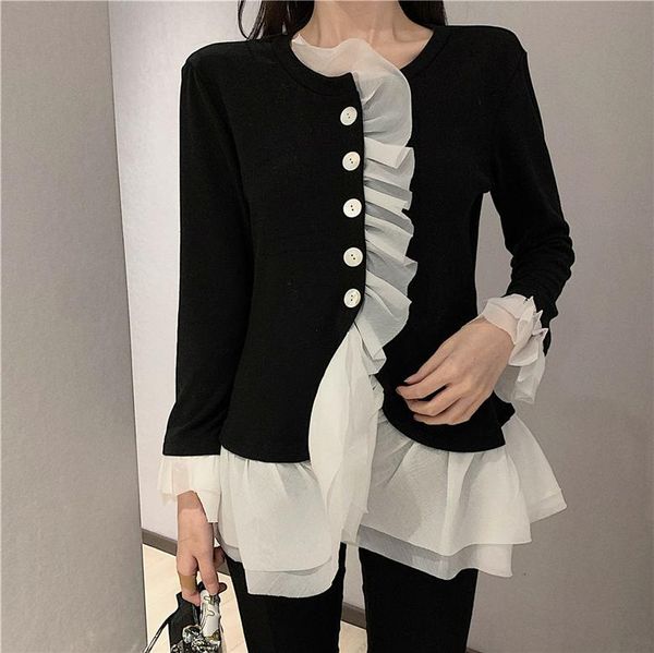 fashion women spring sweaters femme ruffles black knitted cardigans women's knits & tees, White
fashion women spring sweaters femme ruffles black knitted cardigans women's knits & tees, White