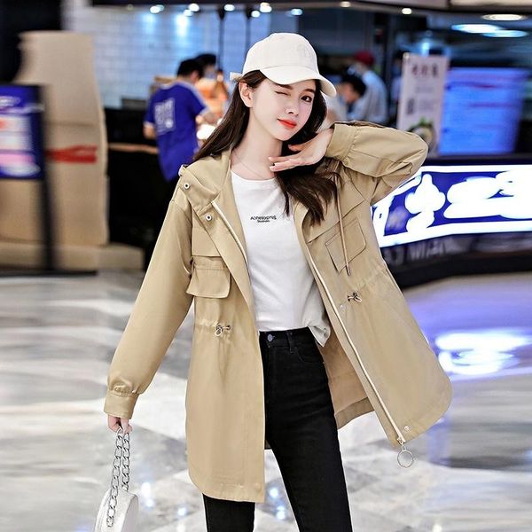 women's trench coats coat mid-length 2021 autumn korean style loose casual small waist trimming fashion, Tan;black
women's trench coats coat mid-length 2021 autumn korean style loose casual small waist trimming fashion, Tan;black
