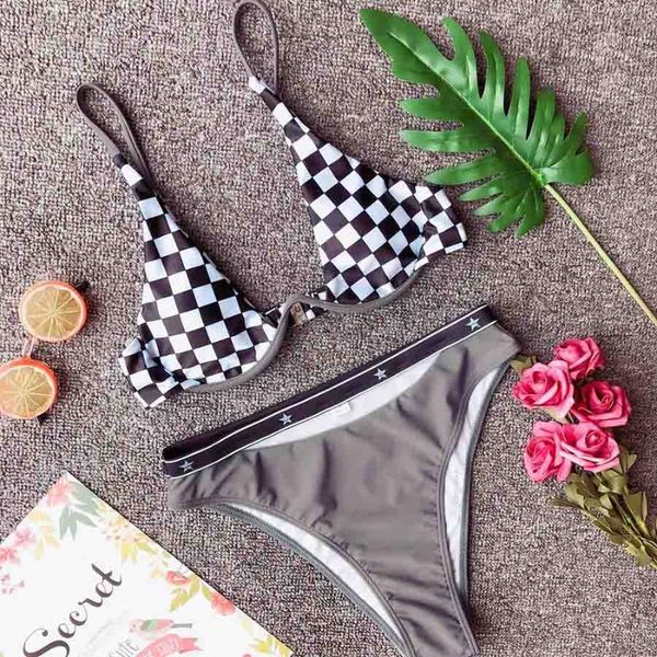 women's swimwear triangle underwire push up bikini set plaid checked swimsuit bikinis women biquini cut out bathing suit beach wear, White;black
women's swimwear triangle underwire push up bikini set plaid checked swimsuit bikinis women biquini cut out bathing suit beach wear, White;black