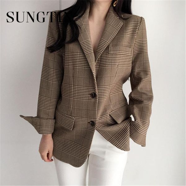 sungtin plaid blazer women spring casual single breasted notched suit jackets 2021 fashion loose korea women's suits & blazers, White;black
sungtin plaid blazer women spring casual single breasted notched suit jackets 2021 fashion loose korea women's suits & blazers, White;black