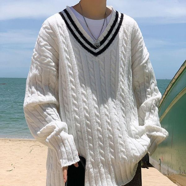 men's sweaters jacquard v-neck sweater oversize thick autumn winter college loose casual clothes comfortable warm knitted pullover, White;black
men's sweaters jacquard v-neck sweater oversize thick autumn winter college loose casual clothes comfortable warm knitted pullover, White;black