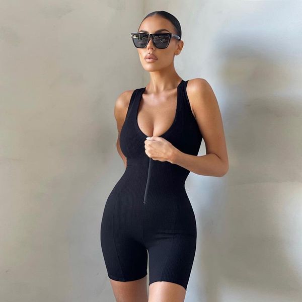 women's jumpsuits & rompers 2021 style sleeveless solid color ribbed tights jumpsuit suit spring ladies hip zipper vest casual, Black;white
women's jumpsuits & rompers 2021 style sleeveless solid color ribbed tights jumpsuit suit spring ladies hip zipper vest casual, Black;white