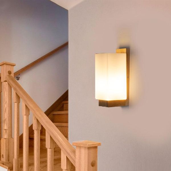 nordic oak wall lamp bedroom home indoor led el bedside glass e27 decor