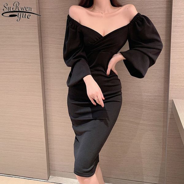 off-shoulder knee-length skinny dress spring autumn slash neck black long puff sleeve es vestidos 12774 210427, Black;gray
off-shoulder knee-length skinny dress spring autumn slash neck black long puff sleeve es vestidos 12774 210427, Black;gray