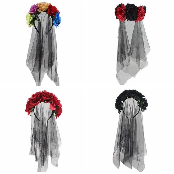 party favor black red colorful flower headband with long veil gothic style hair hoop headwear for women christmas halloween
party favor black red colorful flower headband with long veil gothic style hair hoop headwear for women christmas halloween