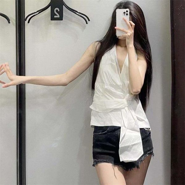 women's blouses & shirts women 2022 fashion solid color halter tie knotted slim sleeveless side zipper shirt streetwear, White
women's blouses & shirts women 2022 fashion solid color halter tie knotted slim sleeveless side zipper shirt streetwear, White
