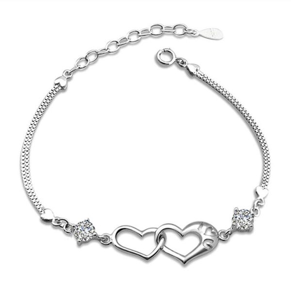 link, chain 925 sterling silver romantic lovely fashion female handmade jewelry double heart bracelet, Black
link, chain 925 sterling silver romantic lovely fashion female handmade jewelry double heart bracelet, Black