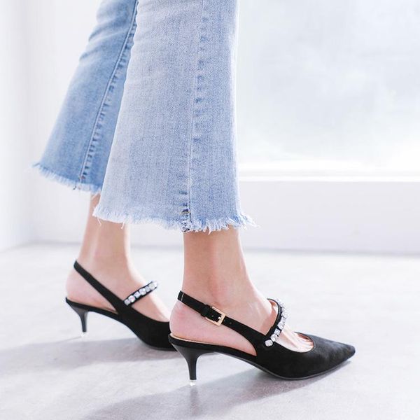 dress shoes fashion leisure women closed toe back strap sandals solid thin heels med ankle crystal buckle, Black
dress shoes fashion leisure women closed toe back strap sandals solid thin heels med ankle crystal buckle, Black
