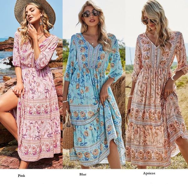 party dresses 2021 women's v-neck high waist bohemian dress mid length a-line skirt, White;black
party dresses 2021 women's v-neck high waist bohemian dress mid length a-line skirt, White;black