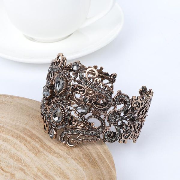 bangle vintage cut-out flower spring wide mouth bracelet bohemian luxury gray crystal algerian national female bride, Black
bangle vintage cut-out flower spring wide mouth bracelet bohemian luxury gray crystal algerian national female bride, Black
