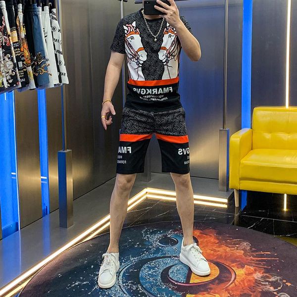 men's tracksuits europe station 2021 suit horse letter diamond print summer trend short sleeve shorts two piece set, Gray
men's tracksuits europe station 2021 suit horse letter diamond print summer trend short sleeve shorts two piece set, Gray
