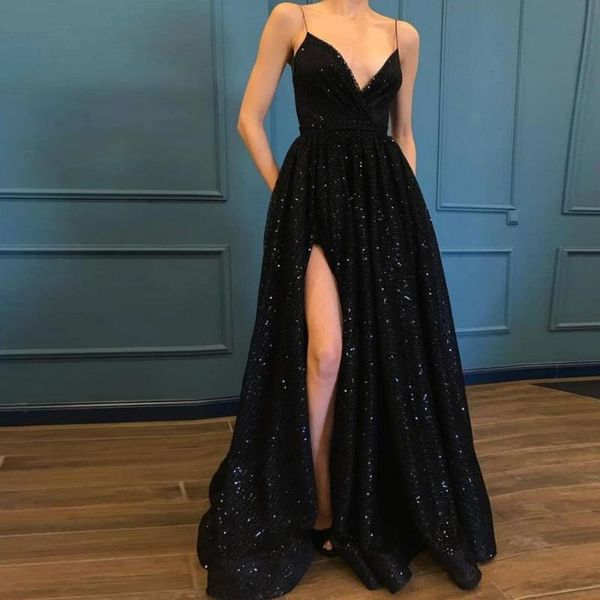 party dresses glitter sequin black slit prom for woman thin straps floor length sweep train v neck zipper back vestido de noche 021, White;black
party dresses glitter sequin black slit prom for woman thin straps floor length sweep train v neck zipper back vestido de noche 021, White;black