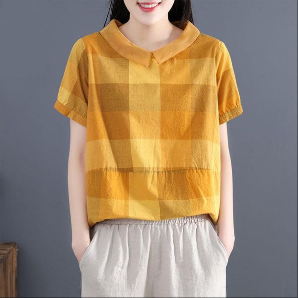 summer arts style women shirt short sleeve loose casual peter pan collar blouses cotton linen plaid vintage shirts plus size, White
summer arts style women shirt short sleeve loose casual peter pan collar blouses cotton linen plaid vintage shirts plus size, White