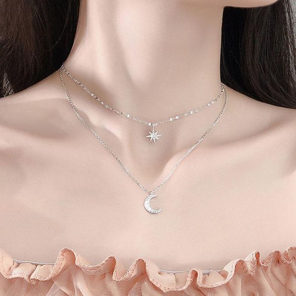 chains meyrroyu sterling silver double-layer star moon necklace sweet romantic shiny pendant chocker jewelry accessories women
chains meyrroyu sterling silver double-layer star moon necklace sweet romantic shiny pendant chocker jewelry accessories women