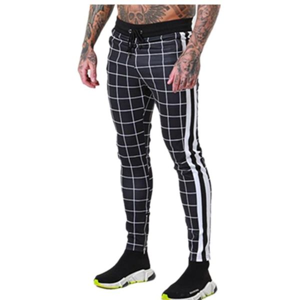 men's pants leisure sports europe and the united states fashion brand elastic leg zipper plaid fitness, Black
men's pants leisure sports europe and the united states fashion brand elastic leg zipper plaid fitness, Black