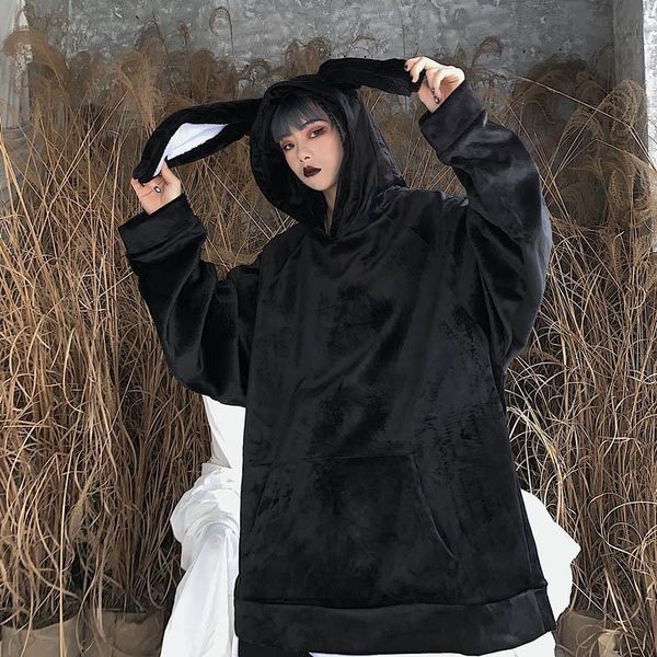 women's hoodies & sweatshirts oversize balck long women gothic streetwear hooded loose ear velvet pullovers, Black
women's hoodies & sweatshirts oversize balck long women gothic streetwear hooded loose ear velvet pullovers, Black