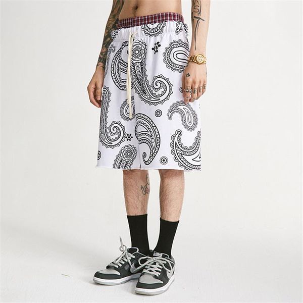 men's fashion hi street cashew shorts flower printed oversized retro five-point pants elastic drawstring waist, White;black
men's fashion hi street cashew shorts flower printed oversized retro five-point pants elastic drawstring waist, White;black