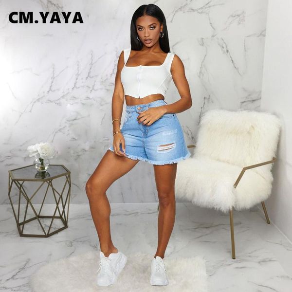 cm.yaya women denim shorts solid high waist elastic zipper pockets loose straight hole short jeans casual fashion streetwear women's, Blue
cm.yaya women denim shorts solid high waist elastic zipper pockets loose straight hole short jeans casual fashion streetwear women's, Blue