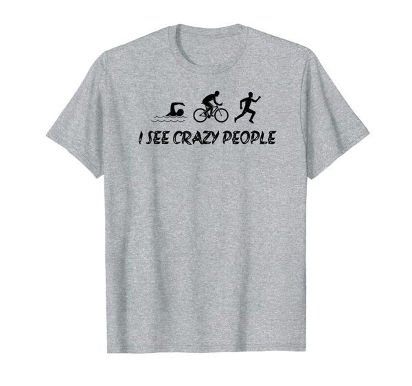 i see crazy people triathlete shirt, White;black