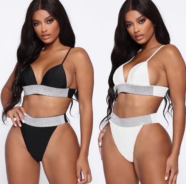 women's swimwear 2021 summer women bikini set shining crystal belt push-up padded bra swimsuit high waist beachwear bathing suit, White;black
women's swimwear 2021 summer women bikini set shining crystal belt push-up padded bra swimsuit high waist beachwear bathing suit, White;black