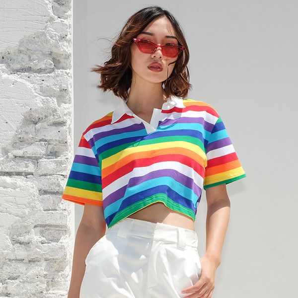 paris girl summer ins rainbow stripe crop round neck short tee exposed navel sleeve t-shirt 210524, White
paris girl summer ins rainbow stripe crop round neck short tee exposed navel sleeve t-shirt 210524, White