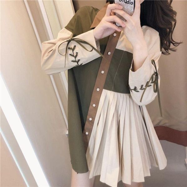 casual dresses shirt women's outer wear design sense niche spring 2021 all-match retro hong kong style stitching long-sleeved top, Black;gray
casual dresses shirt women's outer wear design sense niche spring 2021 all-match retro hong kong style stitching long-sleeved top, Black;gray