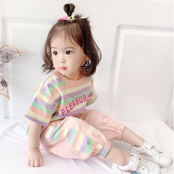 summer girls fashion striped rainbow chrysanthemum casual wear two-piece suit clothing sets, White
summer girls fashion striped rainbow chrysanthemum casual wear two-piece suit clothing sets, White