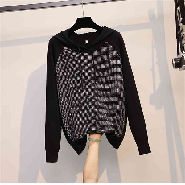 fashion diamond black sweater spring harajuku plus size women loose knit hooded long sleeved clothes big xl 210914, White;black
fashion diamond black sweater spring harajuku plus size women loose knit hooded long sleeved clothes big xl 210914, White;black
