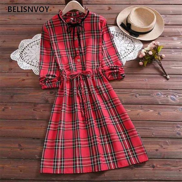 mori girl spring autumn shirt dress red plaid cotton preppy style elegant vintage ruffled bow sweet cute women es 210520, Black;gray
mori girl spring autumn shirt dress red plaid cotton preppy style elegant vintage ruffled bow sweet cute women es 210520, Black;gray