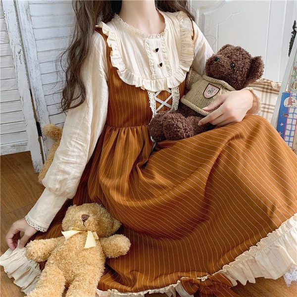 casual dresses qweek kawaii lolita dress soft girl vintage old ruffle japanese sweet long sleeve brown woman cute clothes autumn 2021, Black;gray
casual dresses qweek kawaii lolita dress soft girl vintage old ruffle japanese sweet long sleeve brown woman cute clothes autumn 2021, Black;gray