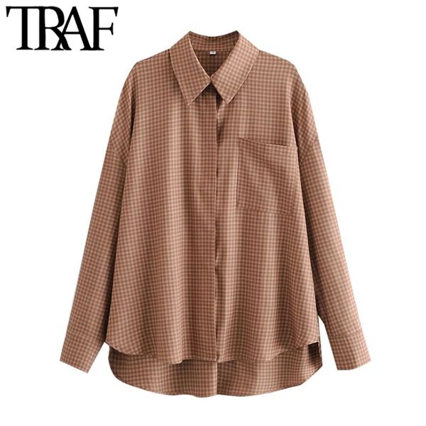 women fahsion oversized check asymmetric bloues vintage long sleeve button-up female shirts blusas chic 210507, White
women fahsion oversized check asymmetric bloues vintage long sleeve button-up female shirts blusas chic 210507, White