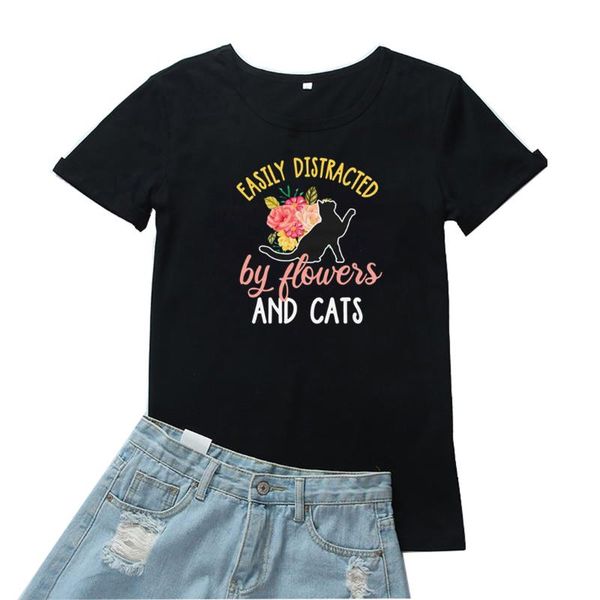 women's t-shirt easily distracted by flowers and cats women tees aesthetic print clothing tee shirt femme cotton loose tshirts y2k, White
women's t-shirt easily distracted by flowers and cats women tees aesthetic print clothing tee shirt femme cotton loose tshirts y2k, White