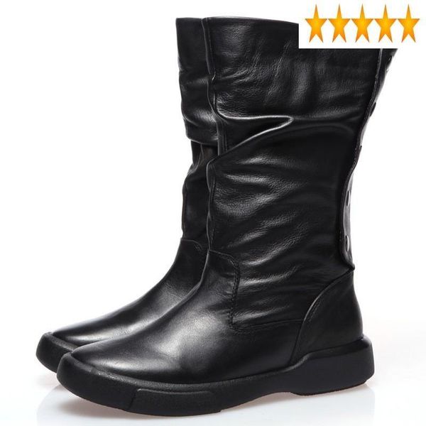 boots sale autumn winter genuine leather womens wedges fashion rear buckle pleated round toe casual female mid, Black 
boots sale autumn winter genuine leather womens wedges fashion rear buckle pleated round toe casual female mid, Black