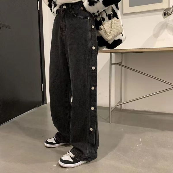 women's jeans high waist women vintage side buttons loose casual harajuku wide leg denim pants plus size all-match trousers, Blue
women's jeans high waist women vintage side buttons loose casual harajuku wide leg denim pants plus size all-match trousers, Blue