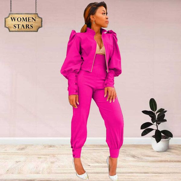 two pieces set women outfits tracksuit puff sleeve zip elastic waist pencil pants fall clothes wholesale drop 210930, White
two pieces set women outfits tracksuit puff sleeve zip elastic waist pencil pants fall clothes wholesale drop 210930, White